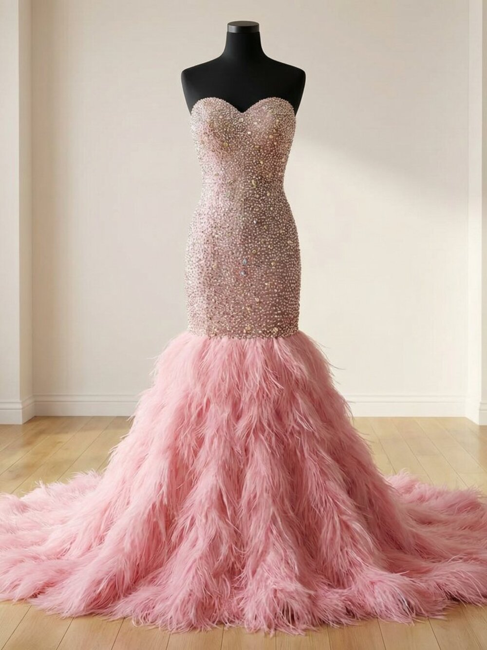 Sherri Hill Pink Ostrich Feather Crystal Beaded Pageant Evening Gown Dress 18